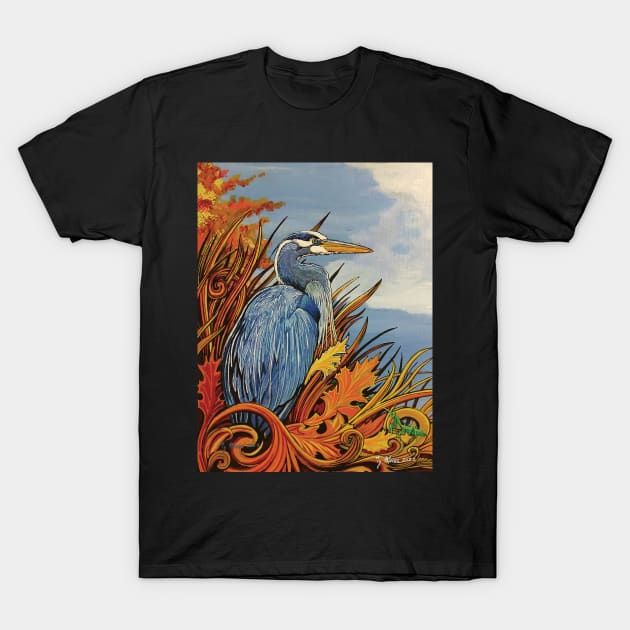 Fall Colors Blue Heron T-Shirt by SunnyDaysNH